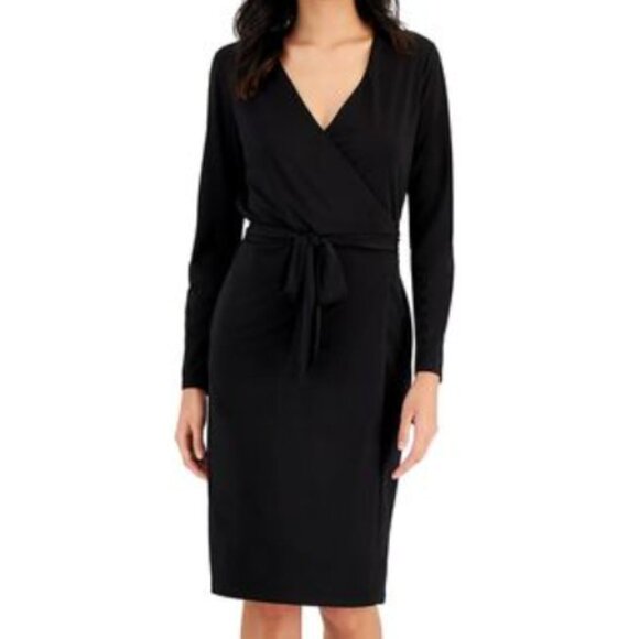 Alfani Long Sleeve Midi Wrap Dress - Black - size Medium - Picture 9 of 9